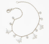 Pulsera Diamonique de plata de ley con dije de mariposa de talla marquesa revestida en oro, 18 cm